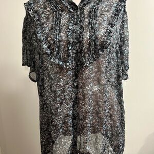 Floral Sheer Black and Blue Women's Top D3